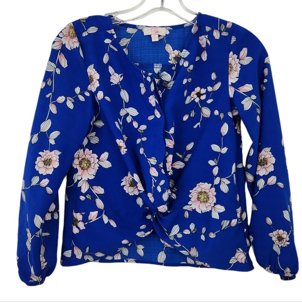 GB Girls Floral Shirt Size Medium Blue, Pink Flowers